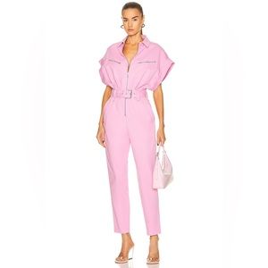 NWT IRO Lavine Belted Denim Crop Jumpsuit in Pink